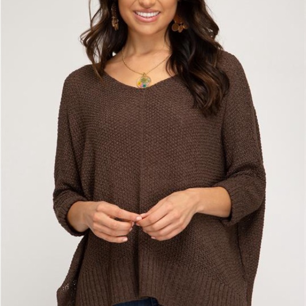 She + Sky Chocolate V-Neck Sweater